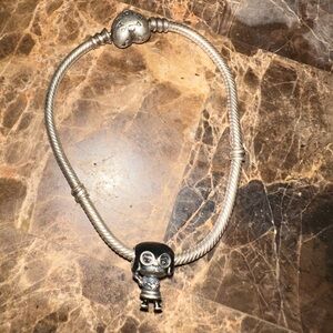 Silver Charm Bracelet with Skull Pendant